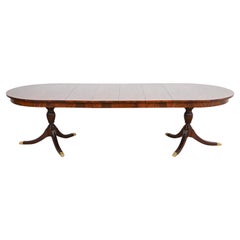 Henkel Harris Georgian Banded Mahogany Double Pedestal Dining Table, Refinished