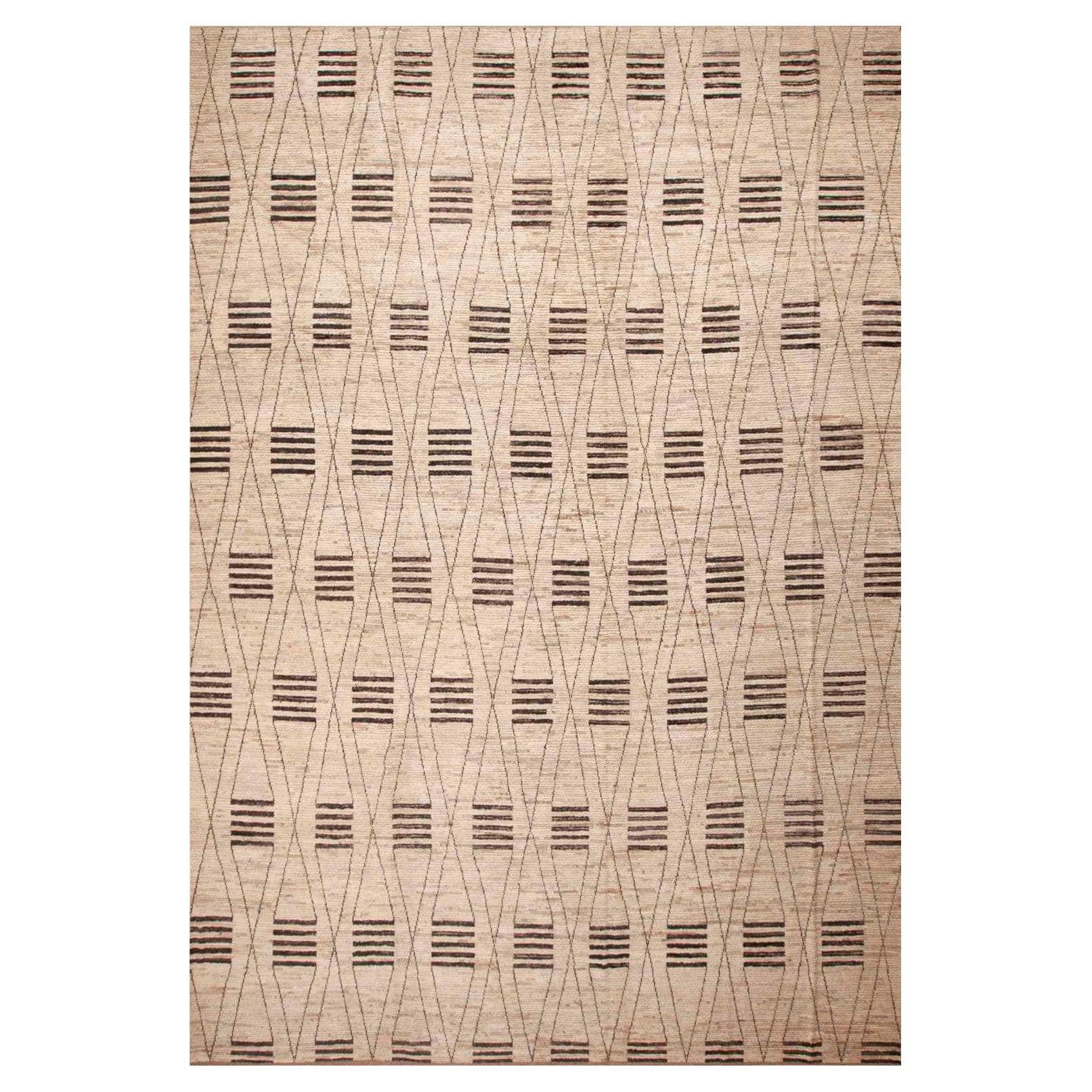 Nazmiyal Collection Large Size Geometric Cream Brown Modern Area Rug 12' x 17'6" For Sale