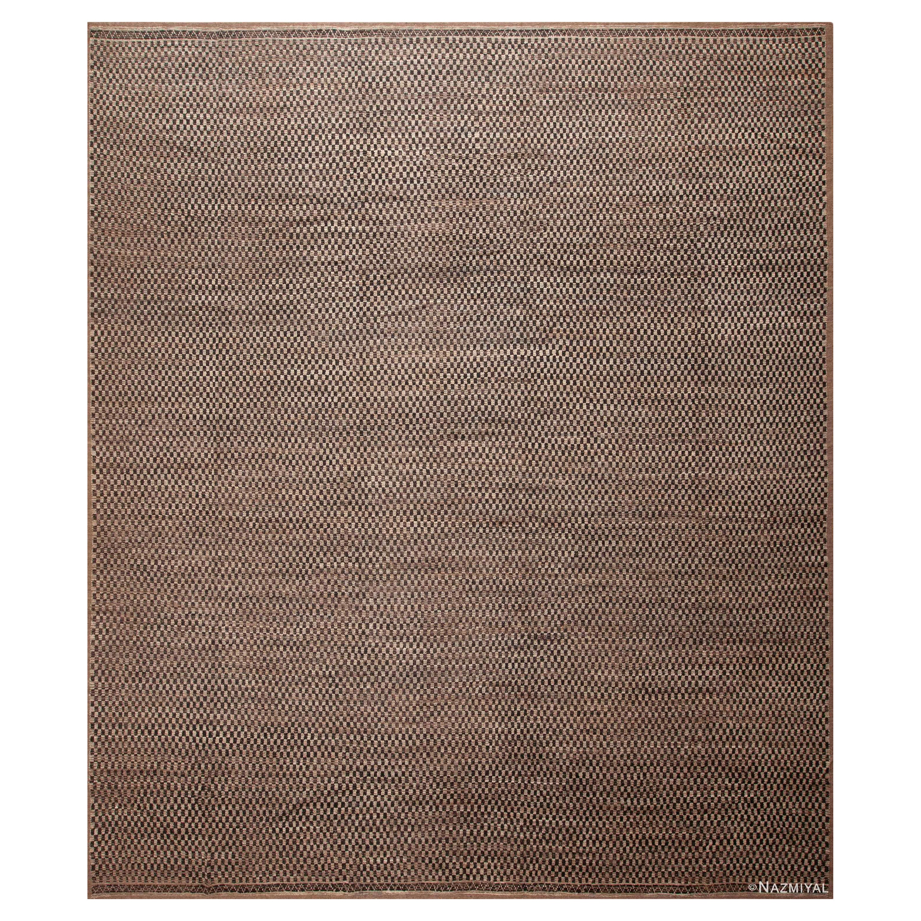 Nazmiyal Collection Earthy Brown Checkerboard Design Modern Rug 13'5" x 15'7" For Sale