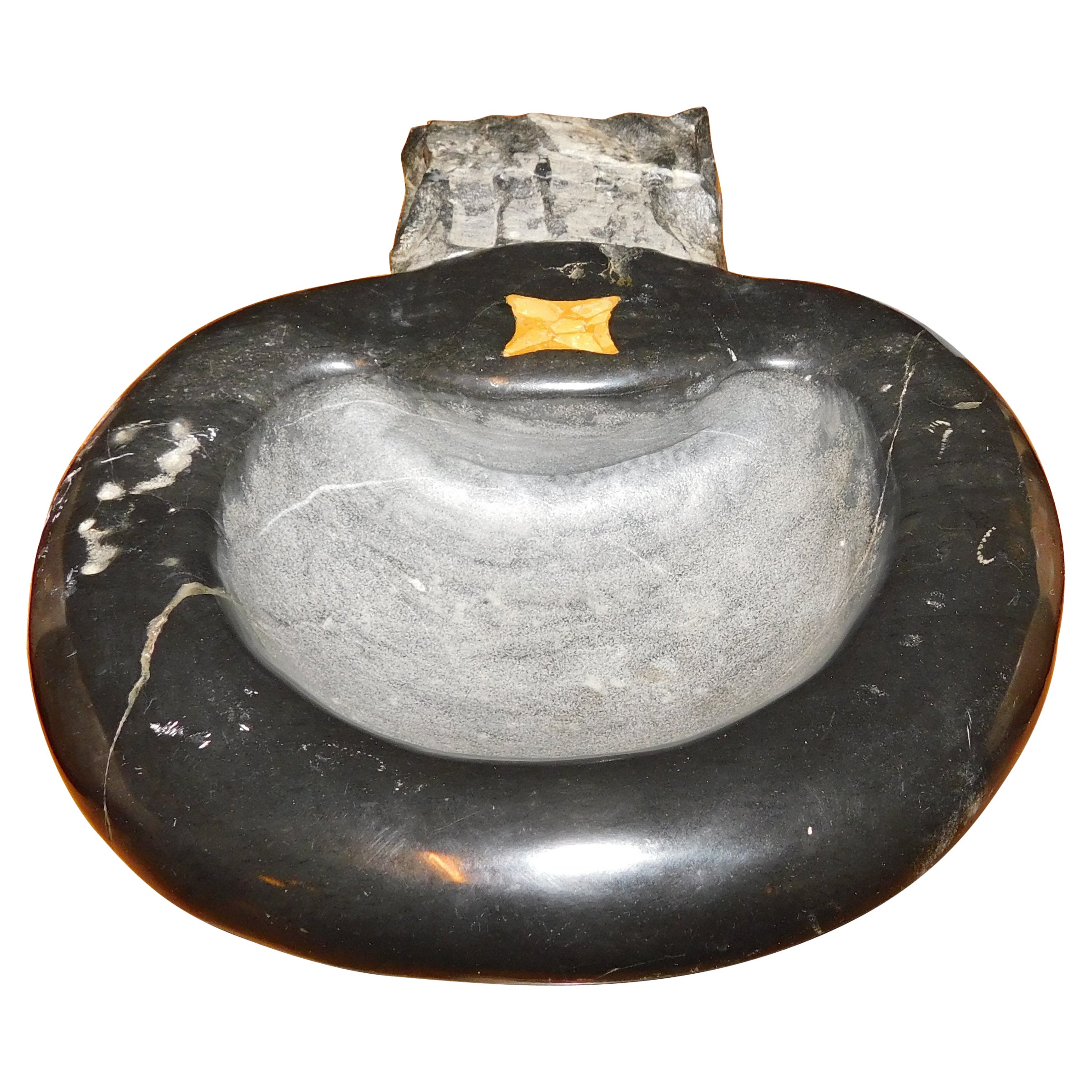 bathtub, sink, stoup in black marble with yellow inlay, Italy For Sale