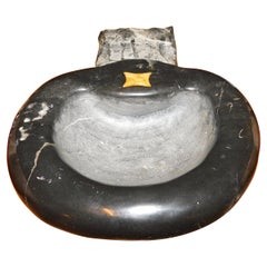 Antique bathtub, sink, stoup in black marble with yellow inlay, Italy