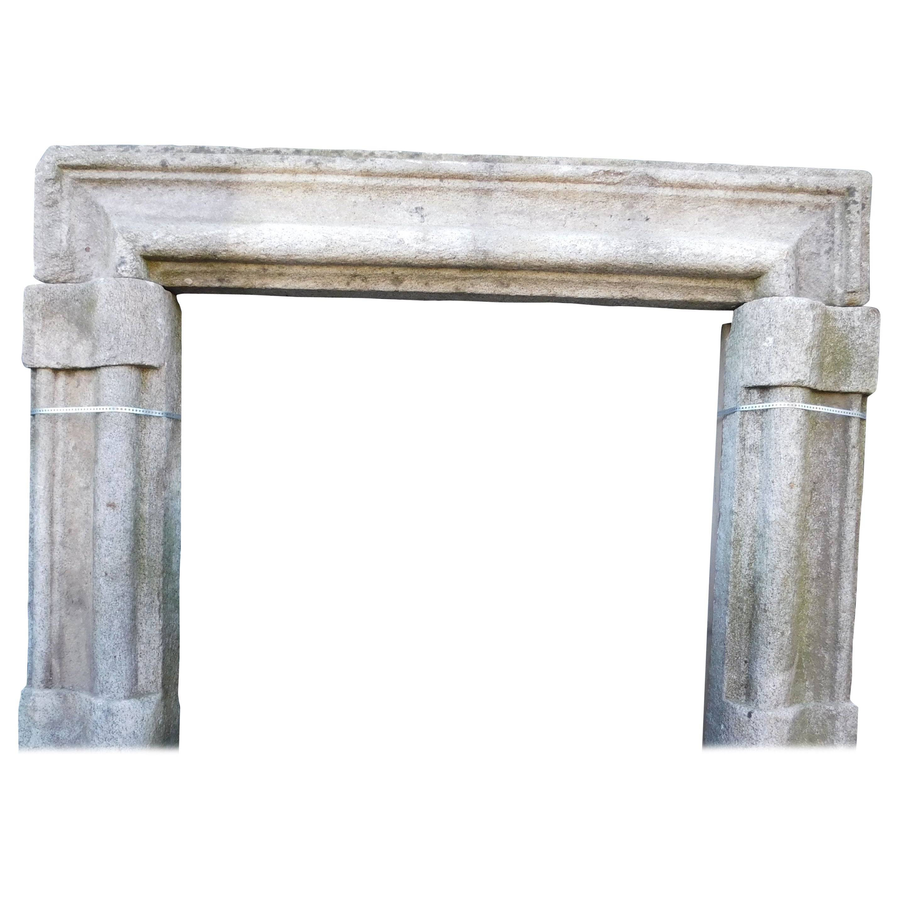 Mantle fireplace in gray stone, salvator rosa, italy For Sale
