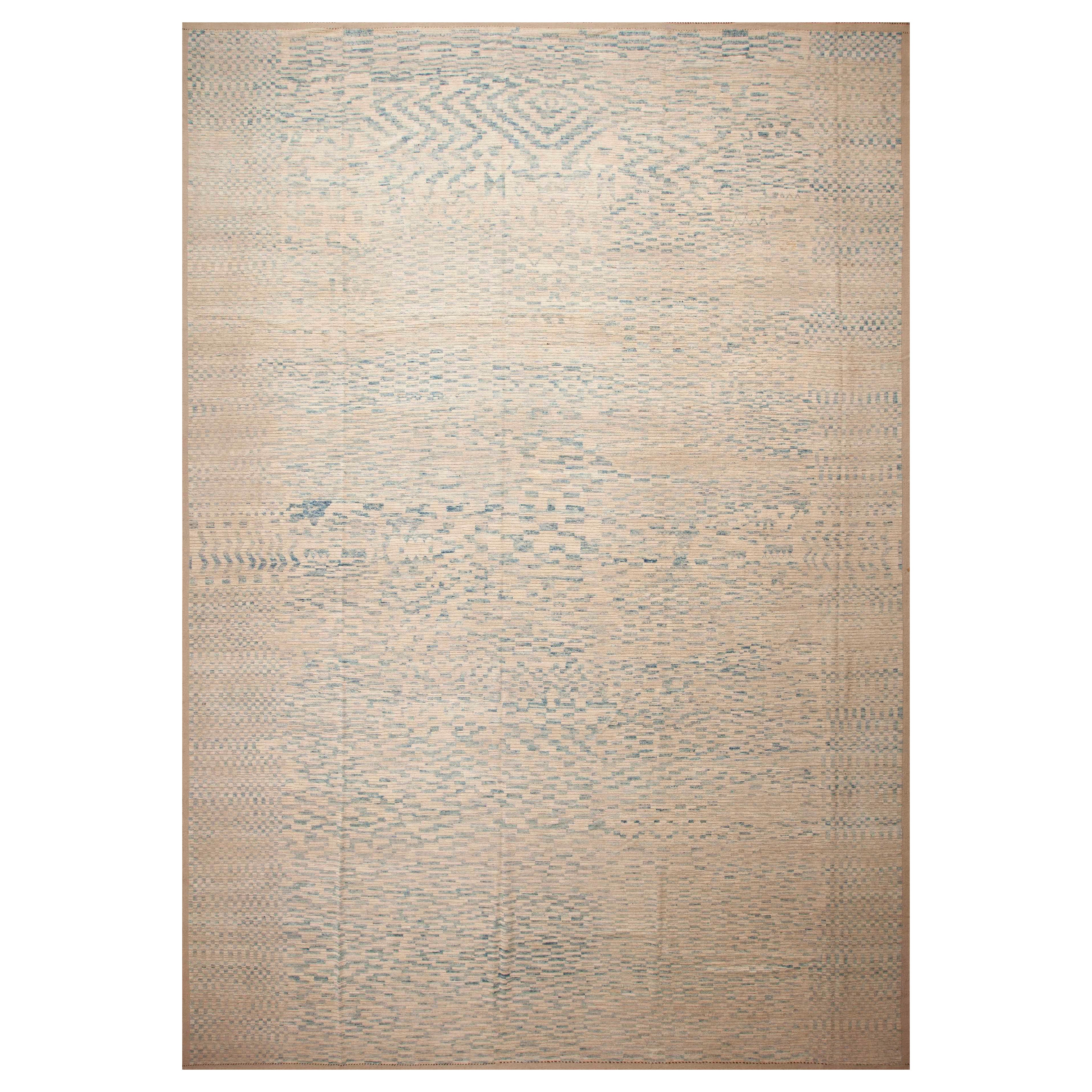 Nazmiyal Collection Abstract Cream Light Blue Modern Area Rug 13'10" x 19'7" For Sale