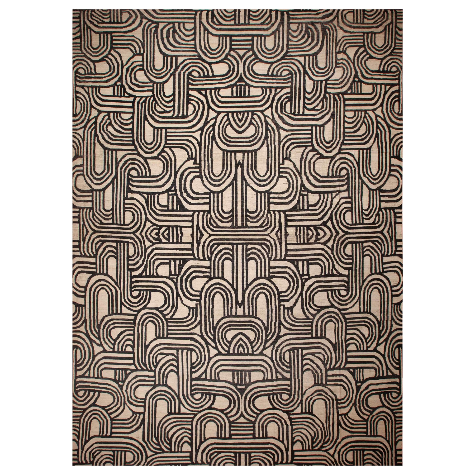 Nazmiyal Collection Art Deco Black and White Color Modern Area Rug 16'3" x 22'8" For Sale