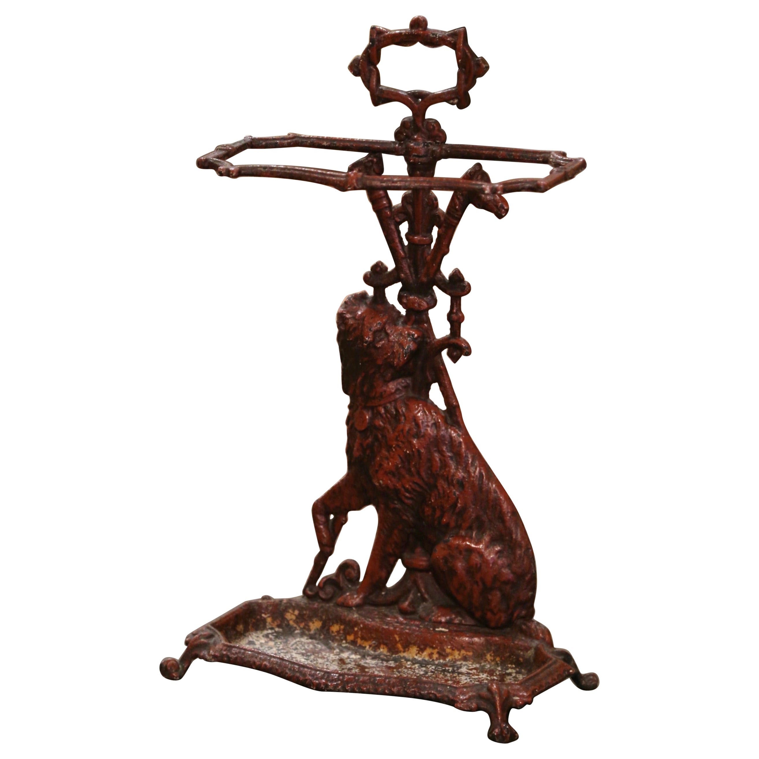 19th Century French Napoleon III Iron Umbrella Stand with Dog Motif For Sale