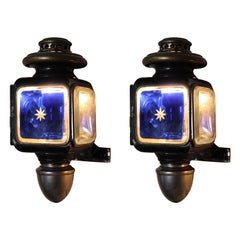 Late 19th Early 20th C Phares French Pair Stained Glass Car Lamps Wall Sconces 