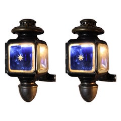 Late 19th Early 20th C Phares French Pair Stained Glass Car Lamps Wall Sconces