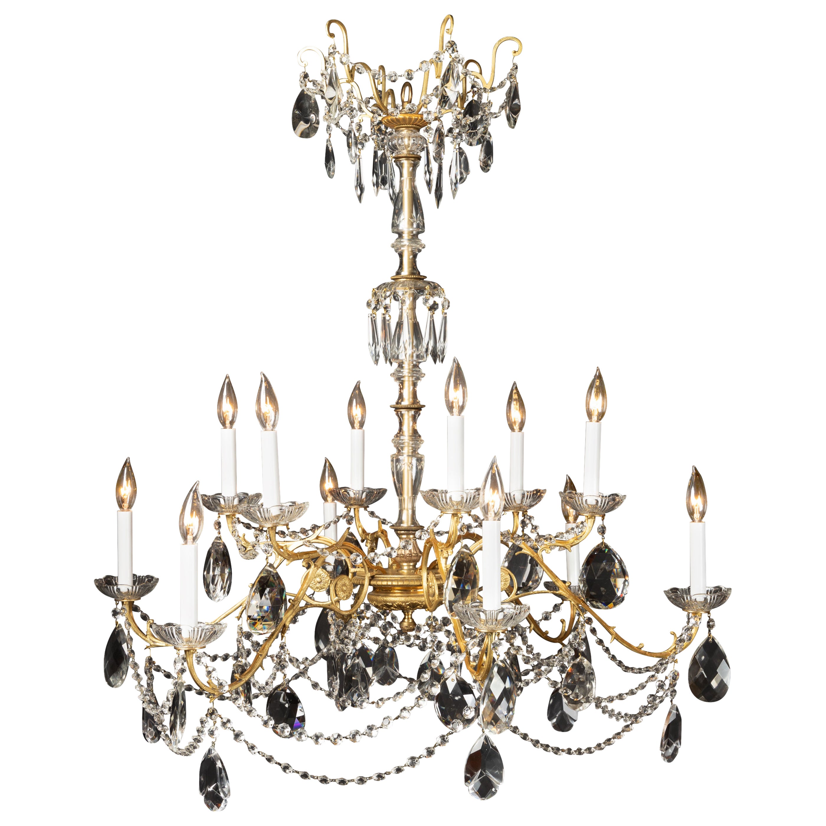 French Louis XVI Bronze and Crystal Chandelier, Pair Available, 19th Century For Sale