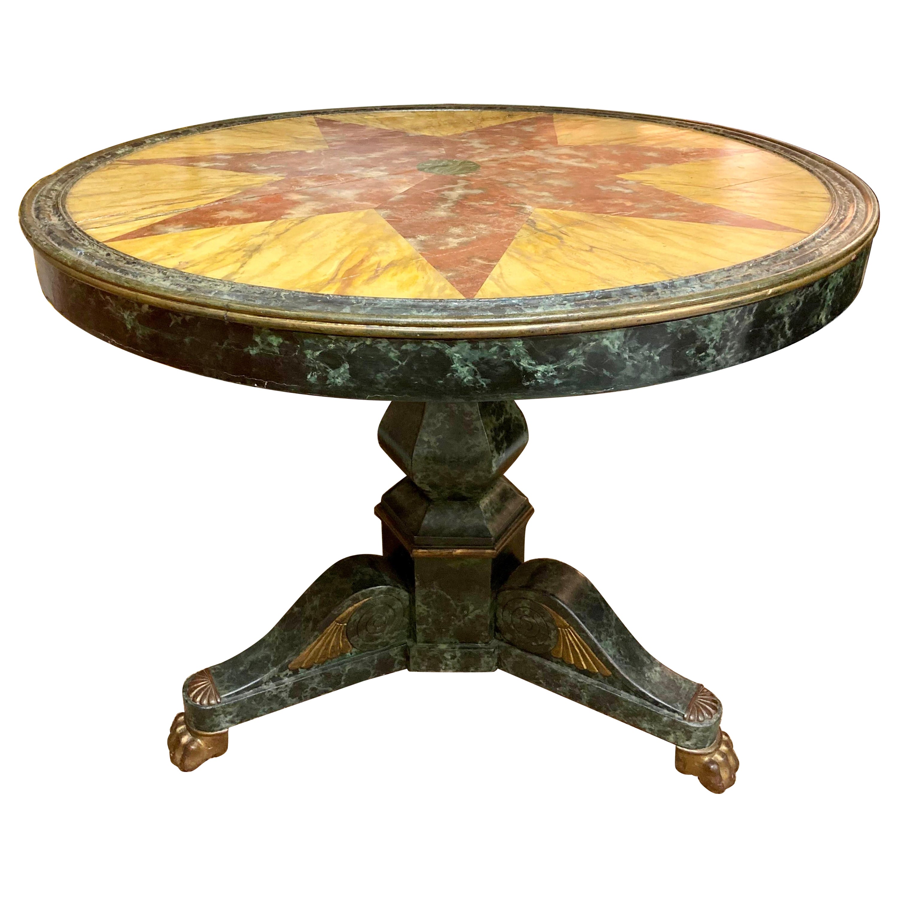 Faux Painted Pietra Dura Round Wood Dining Table For Sale