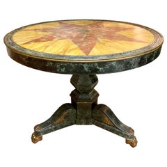 Antique Faux Painted Pietra Dura Round Wood Dining Table