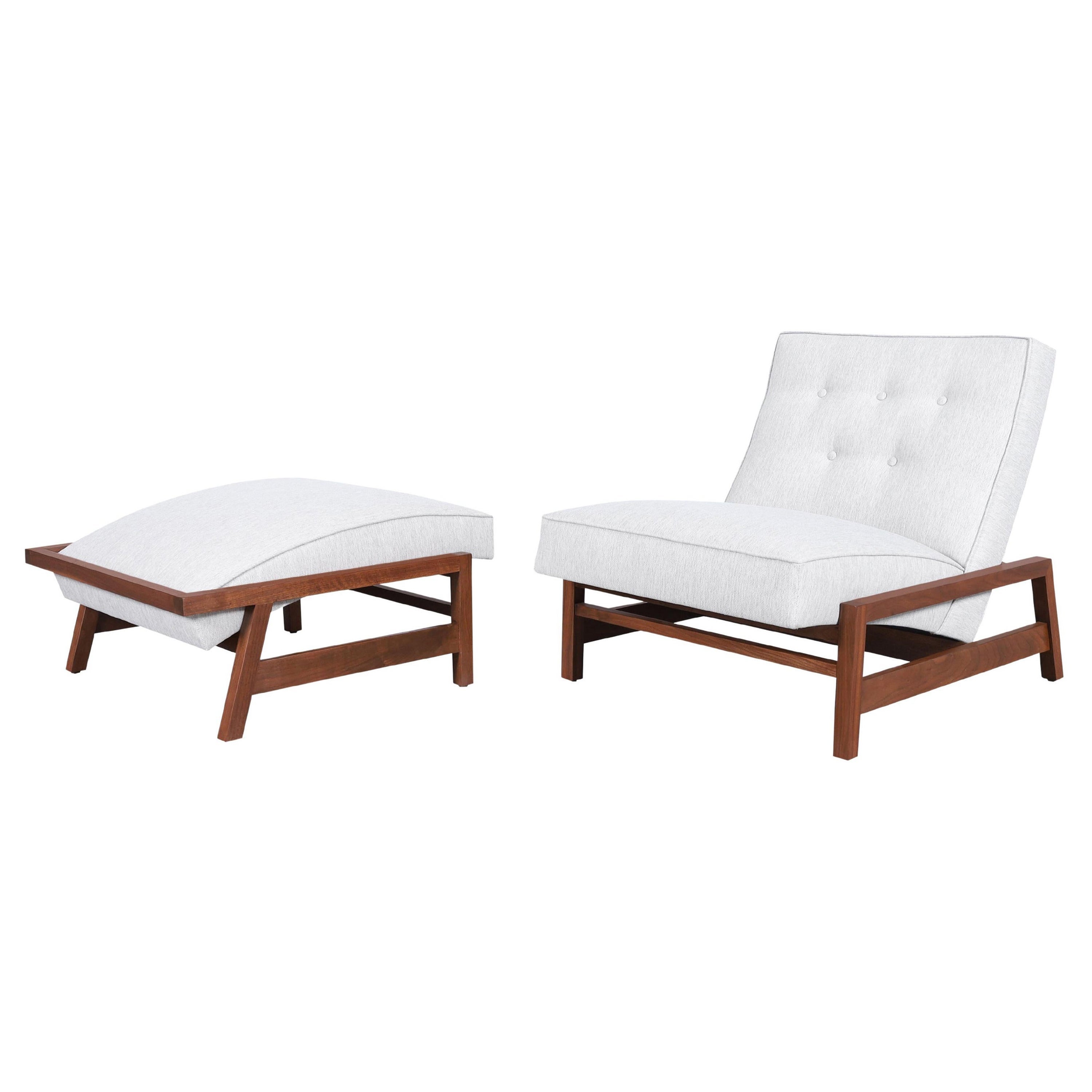 Mid-Century Walnut Lounge Chair and Ottoman Styled After Tobia Scarpa