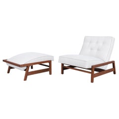Mid-Century Walnut Lounge Chair and Ottoman Styled After Tobia Scarpa