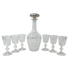 Vintage Estate 1950's American Sterling Silver Cut Crystal Decanter & 6 Cordial Glasses 