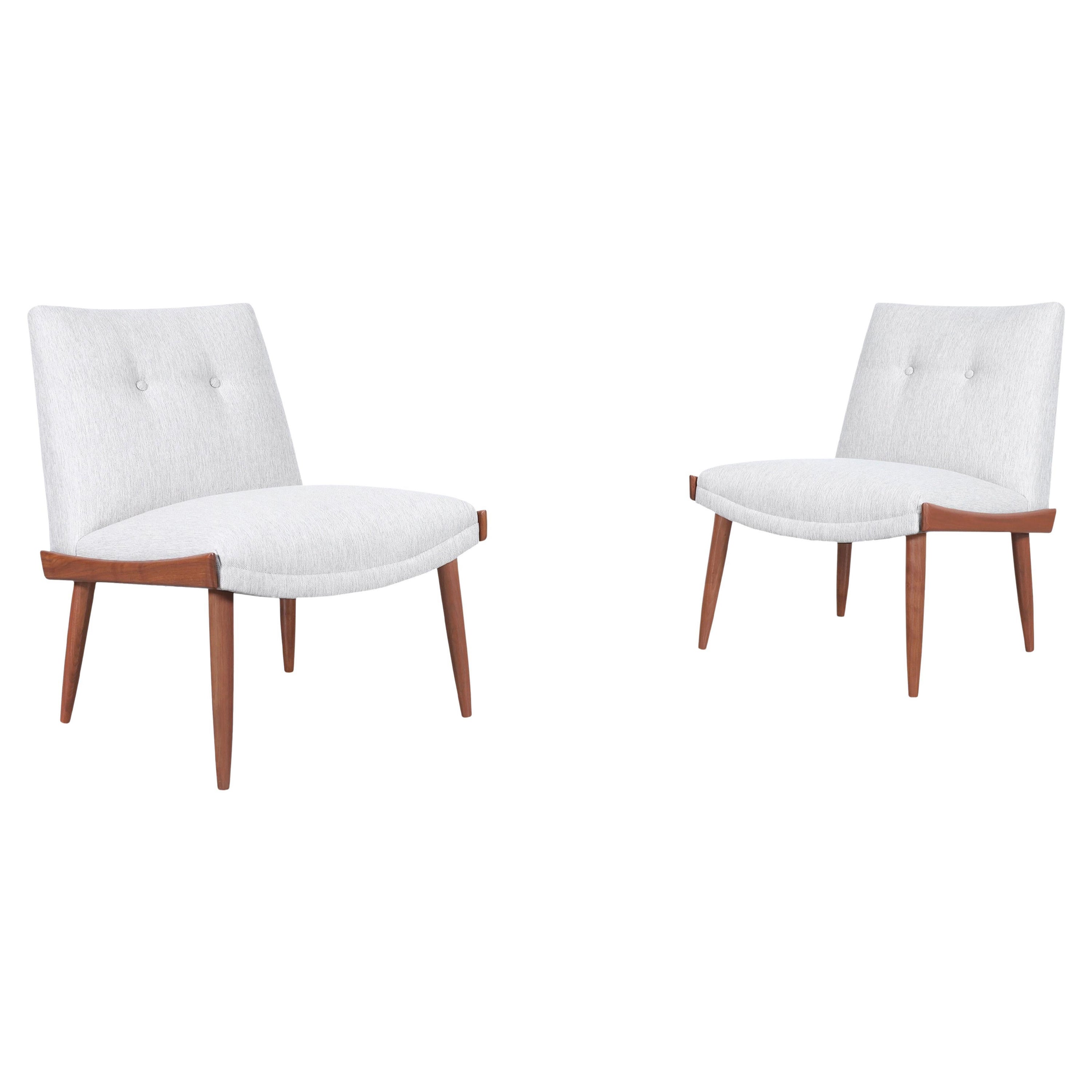 Mid-Century Modern Walnut Slipper Chairs by Kroehler For Sale