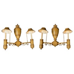 Retro Large Pair of Italian Mid-20th Century Tole Sconces with Light Shades