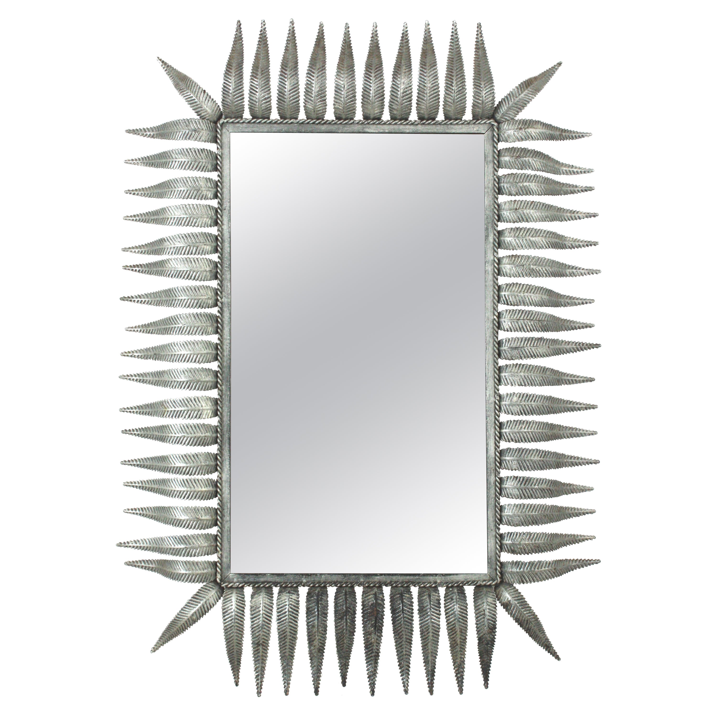 Espejo Rectangular Rayo de Sol Español, Metal Dorado Plateado, Años 50