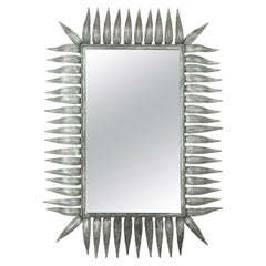 Spanish Sunburst Rectangular Mirror in Silver Gilt Metal, 1950s 