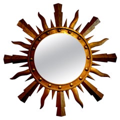Large Midcentury Italian Gilt Iron Sunburst Mirror, Gilbert Poillerat Style