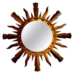 Large Mid-Century Italian Gilt Iron Sunburst Mirror, Gilbert Poillerat Style