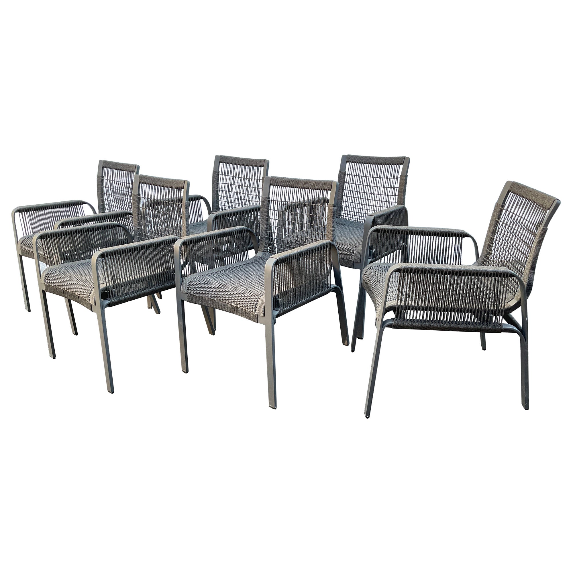 6 Holly Hunt Caracal Outdoor  Dining Arm Chairs For Sale