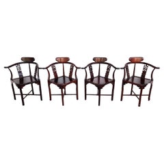 Chinese Rosewood Corner Dining Chairs Vintage - Set of 4