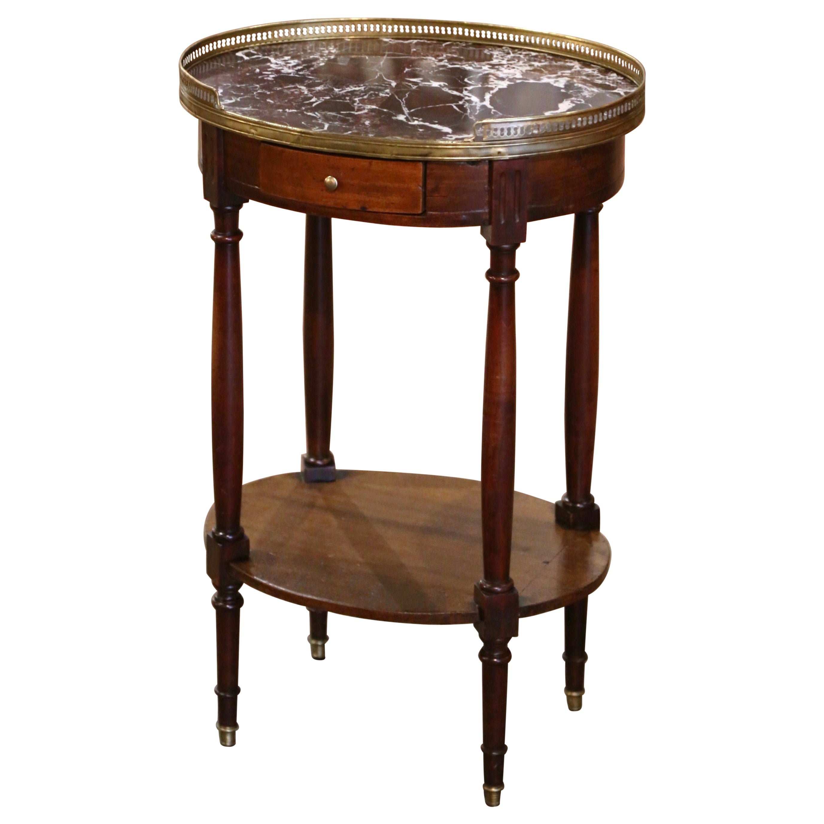 Early 20th Century French Louis Philippe Marble Top Walnut Two-Tier Side Table
