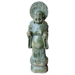 Large Laughing Buddha Statue - Green Hard Stone - China - Period: Art Nouveau