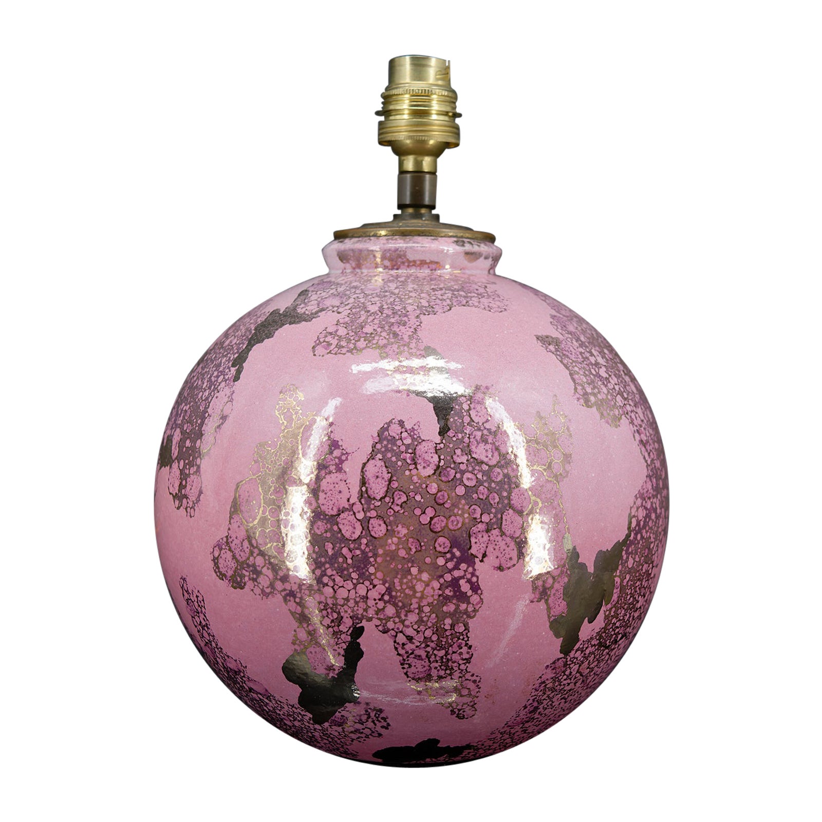 Pink and pearly ceramic ball lamp by Marguerite Briansau, Art Deco, France, 1930 For Sale