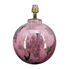Pink and pearly ceramic ball lamp by Marguerite Briansau, Art Deco, France, 1930