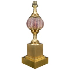 Maison Charles lamp, pink sea urchin and gilded bronze, France, Circa 1960