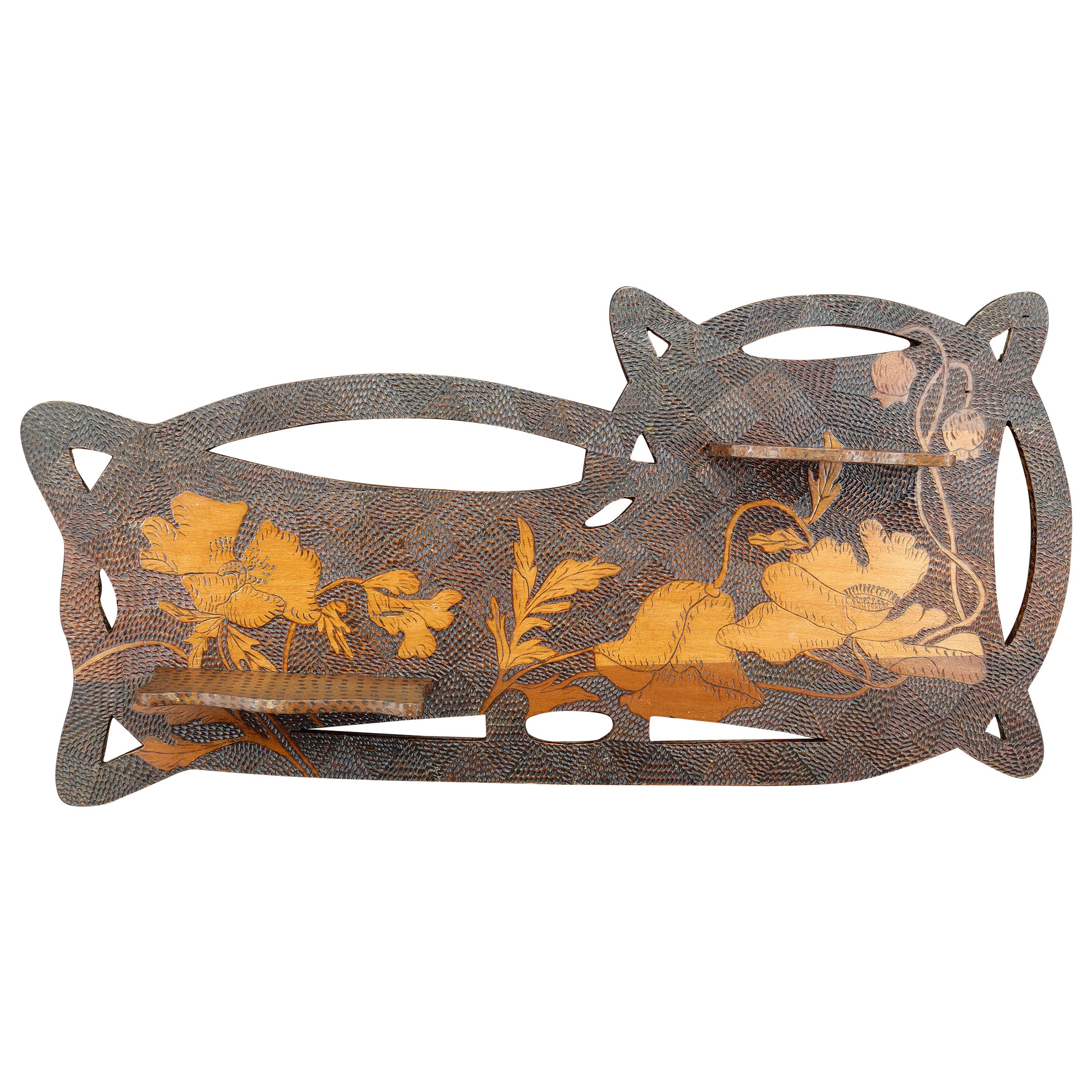 Art Nouveau wall shelf with poppies, France, circa 1900