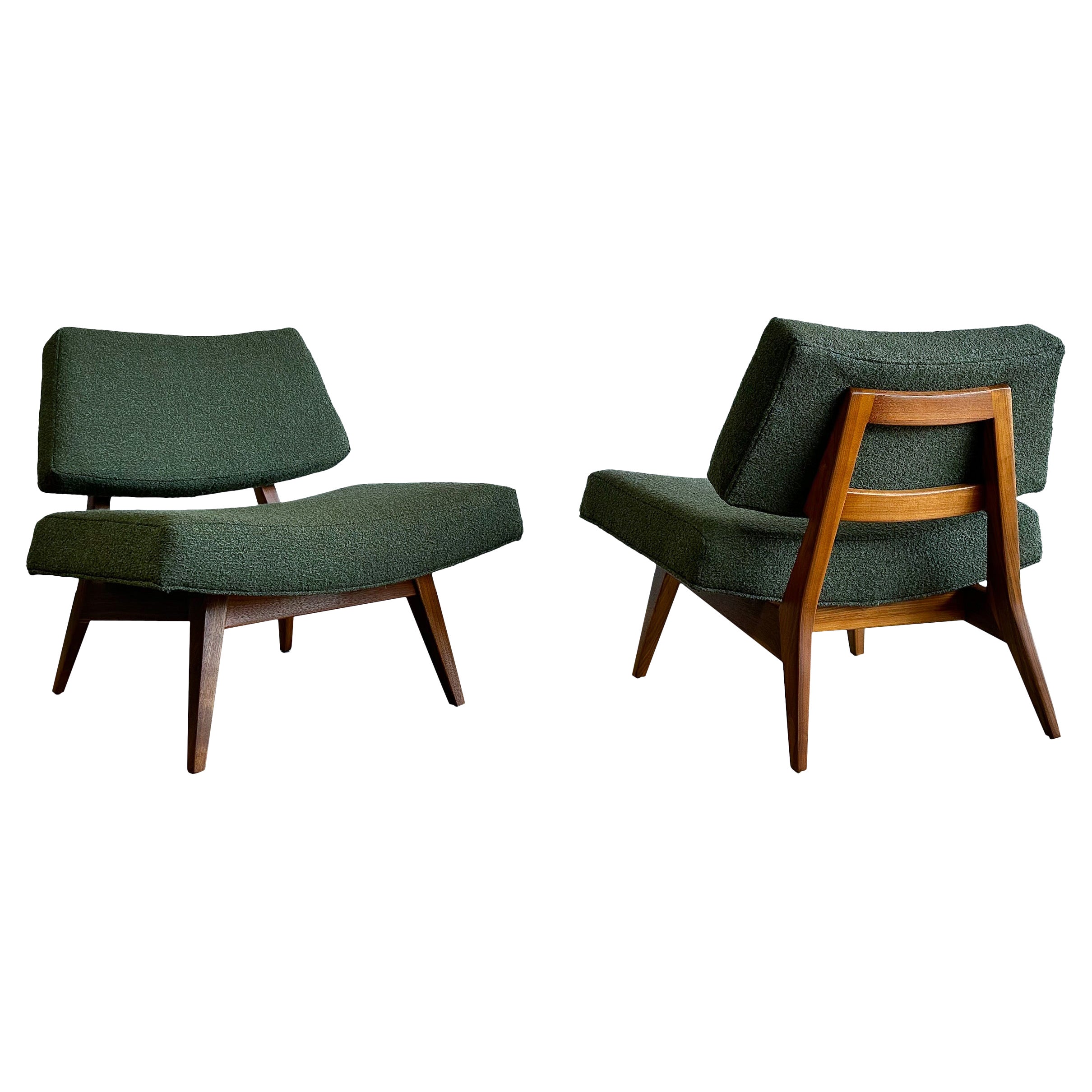 Rare Jens Risom Lounge Chairs, Model U-416, Walnut and Bouclé, 1950s