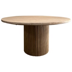 Custom Made Fluted Base Round Dining Table in Solid Elm Wood