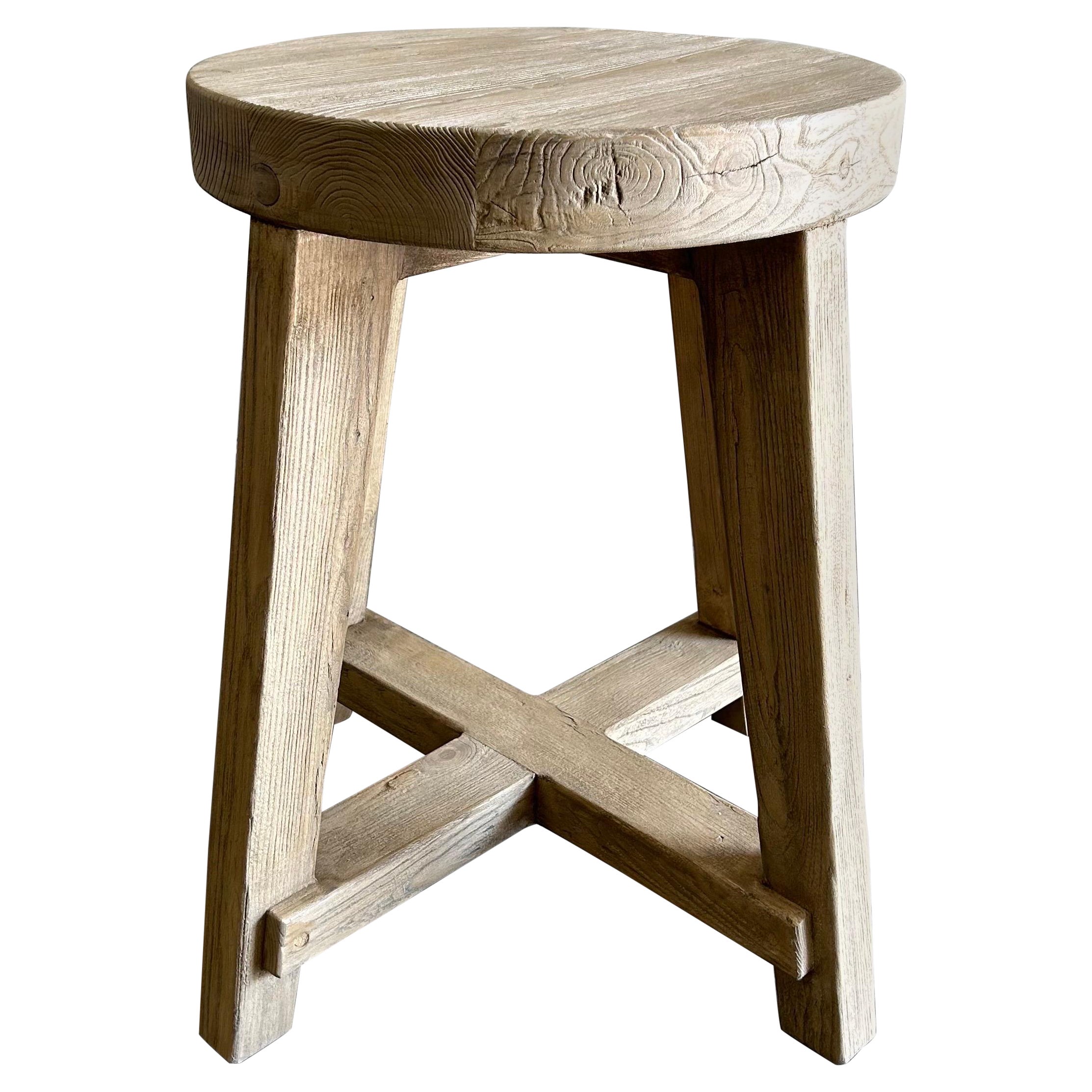 reclaimed elm wood side table  For Sale