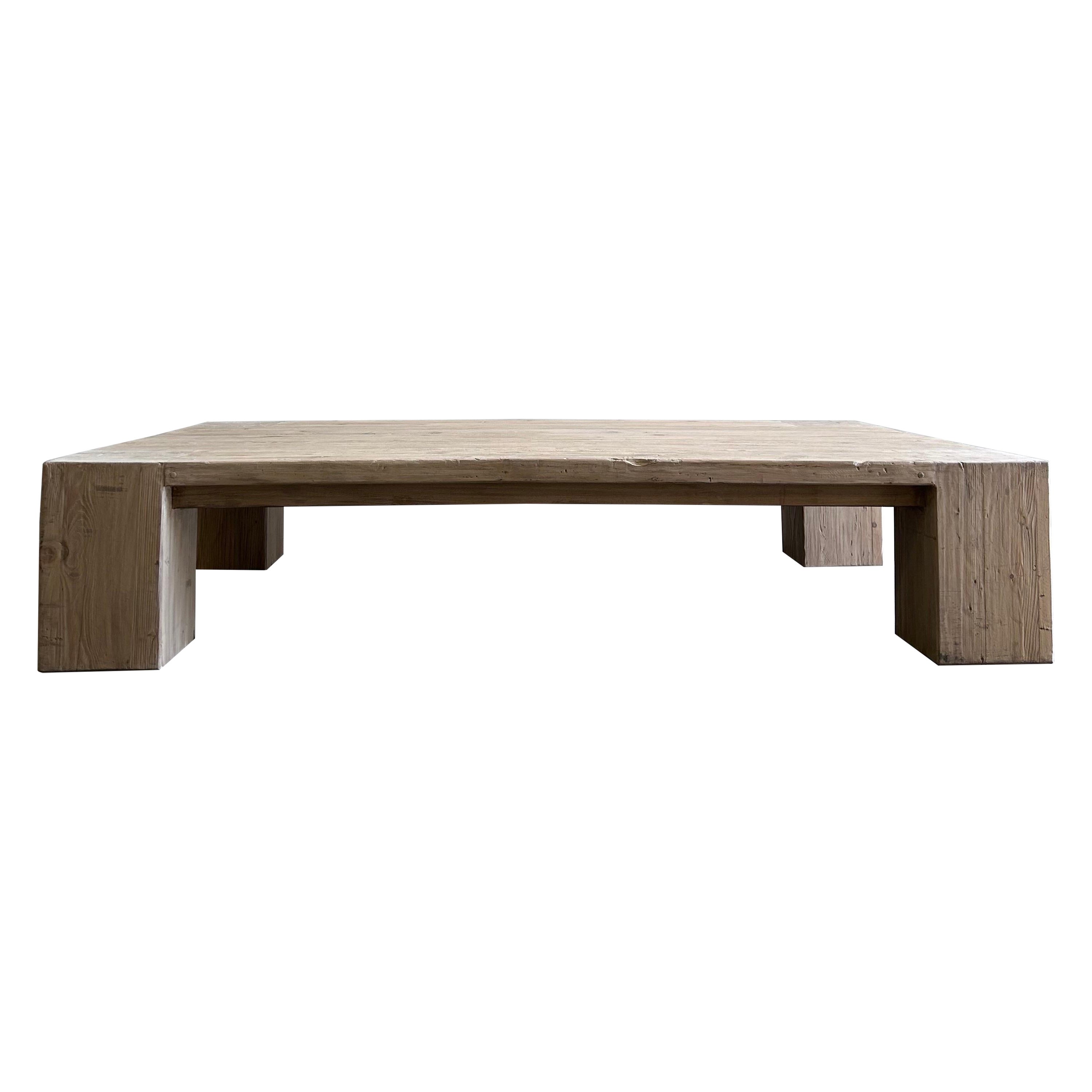 Custom X Large Elm Wood Beam Coffee Table in Natural  For Sale