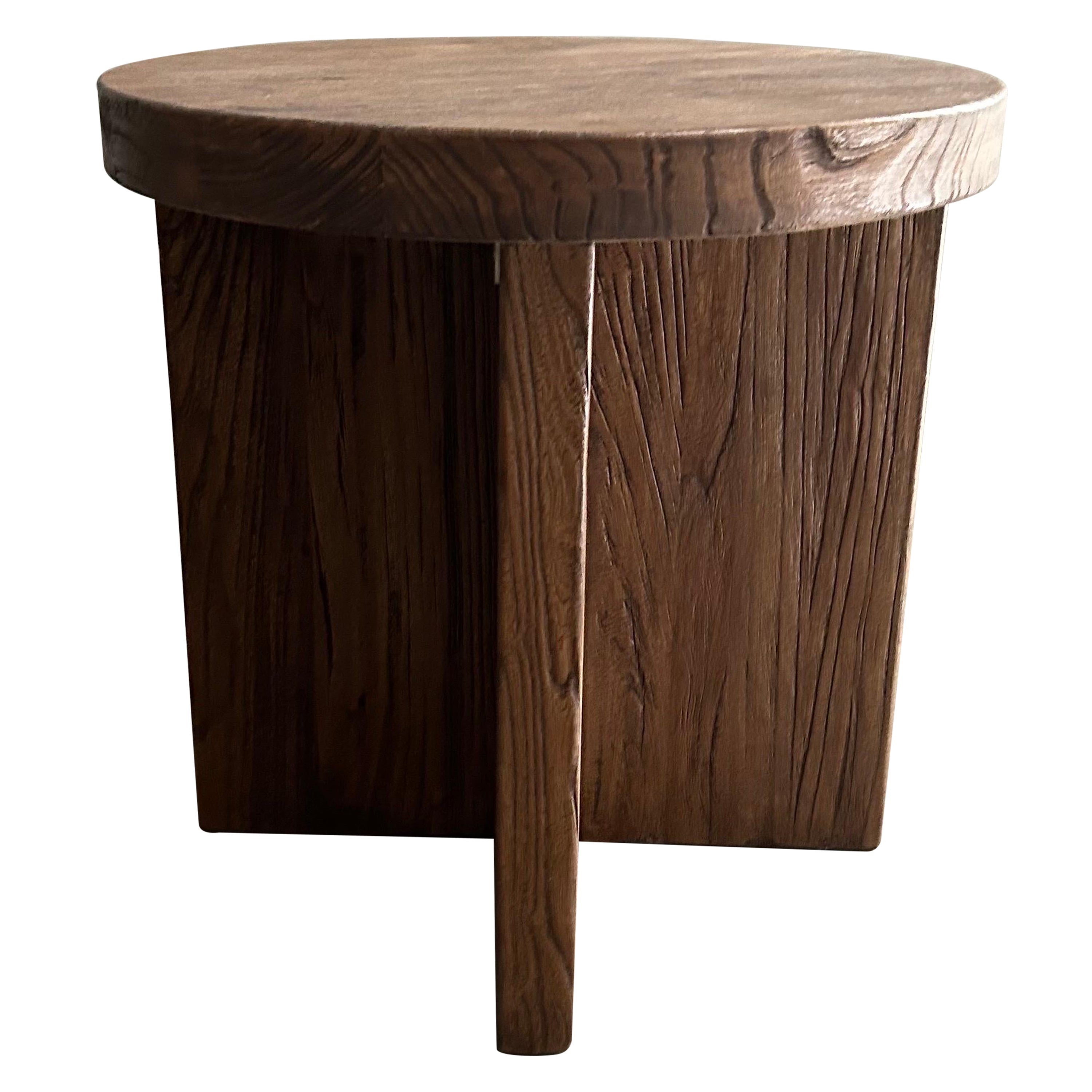 Custom Made Reclaimed Elm Wood Side Table with X Base