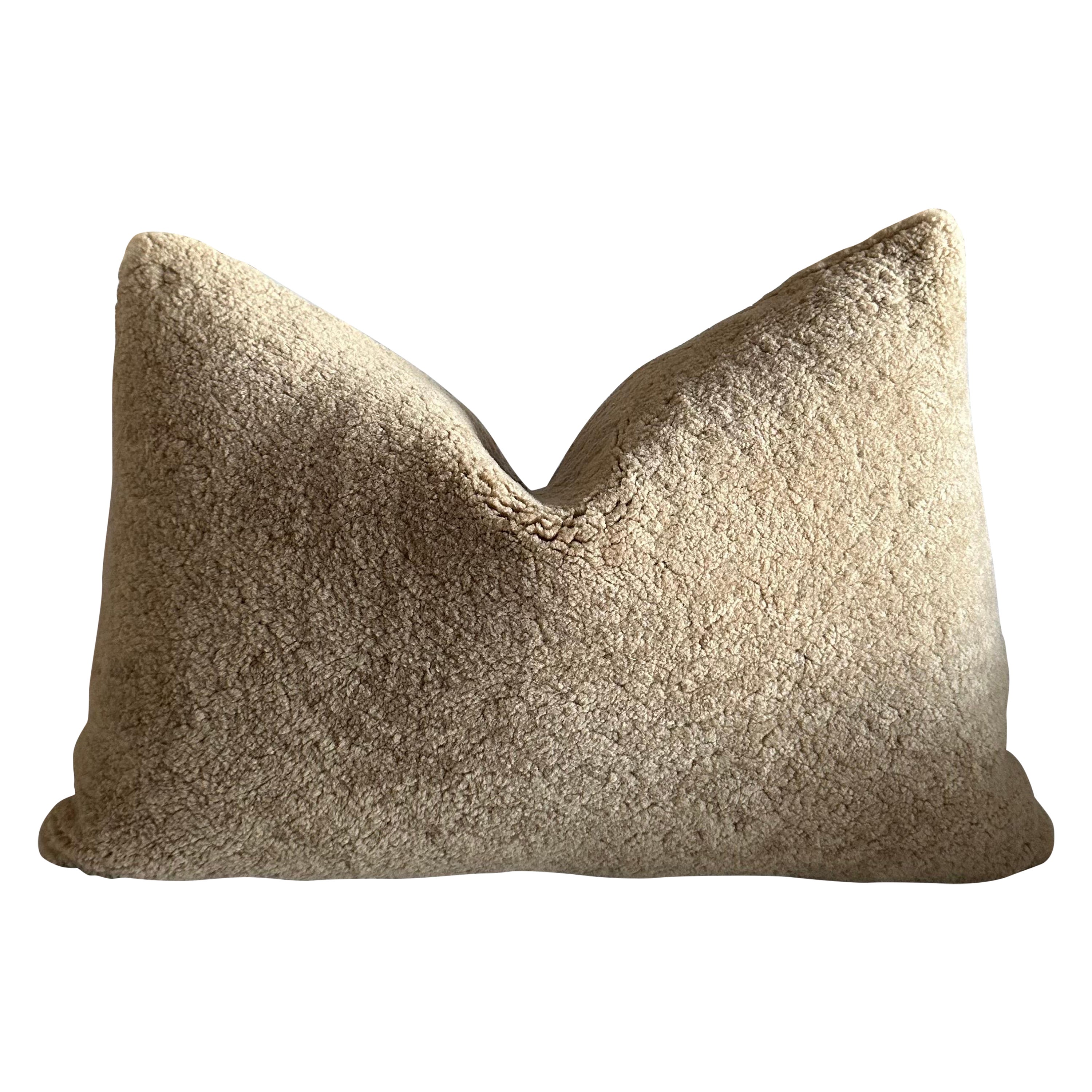 Natural Shearling Lumbar Pillow in Cappuccino Color with Brass Zipper For Sale