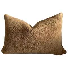 Natural Shearling Lumbar Pillow in Cappuccino Color with Brass Zipper