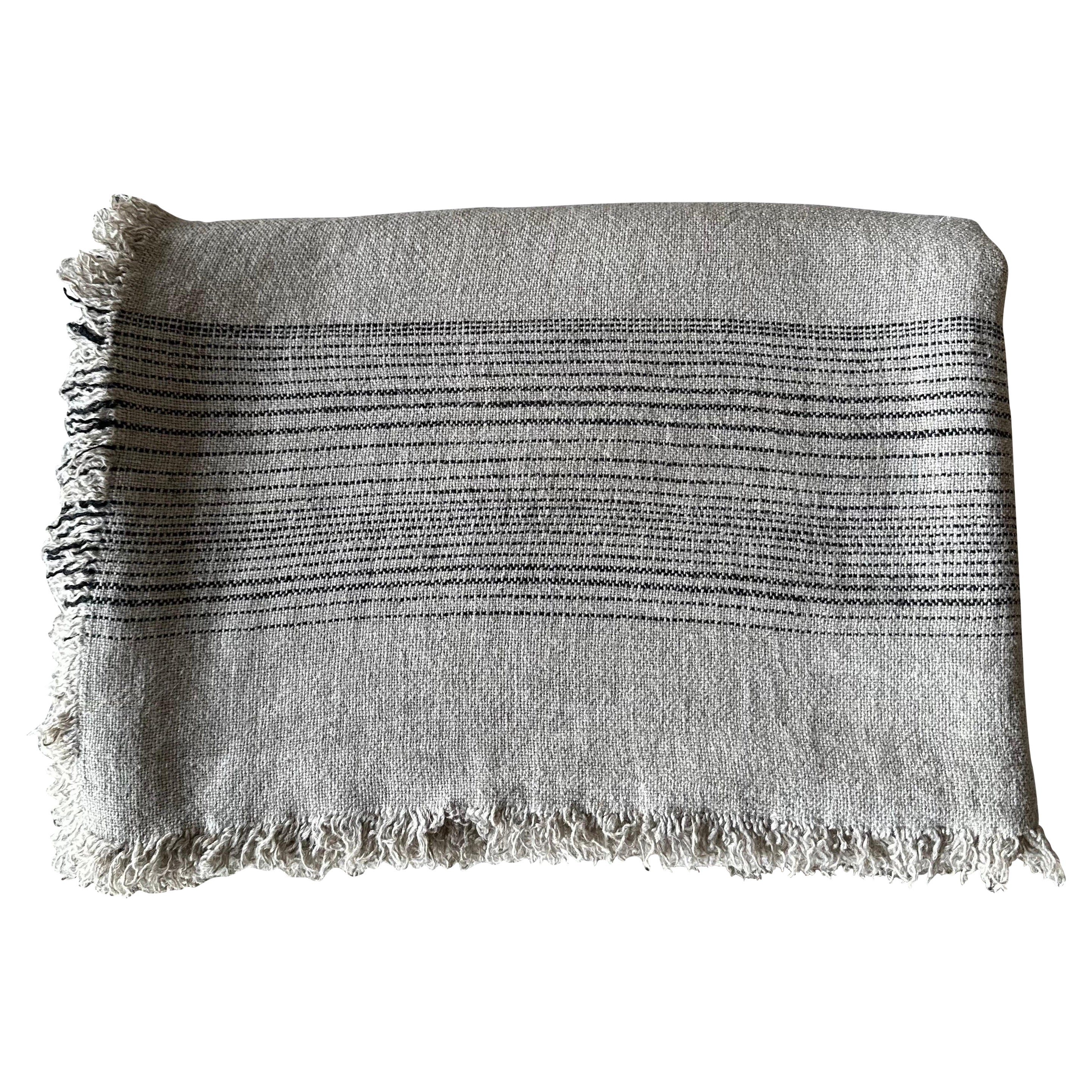 French Flax Linen Throw with Stripes For Sale
