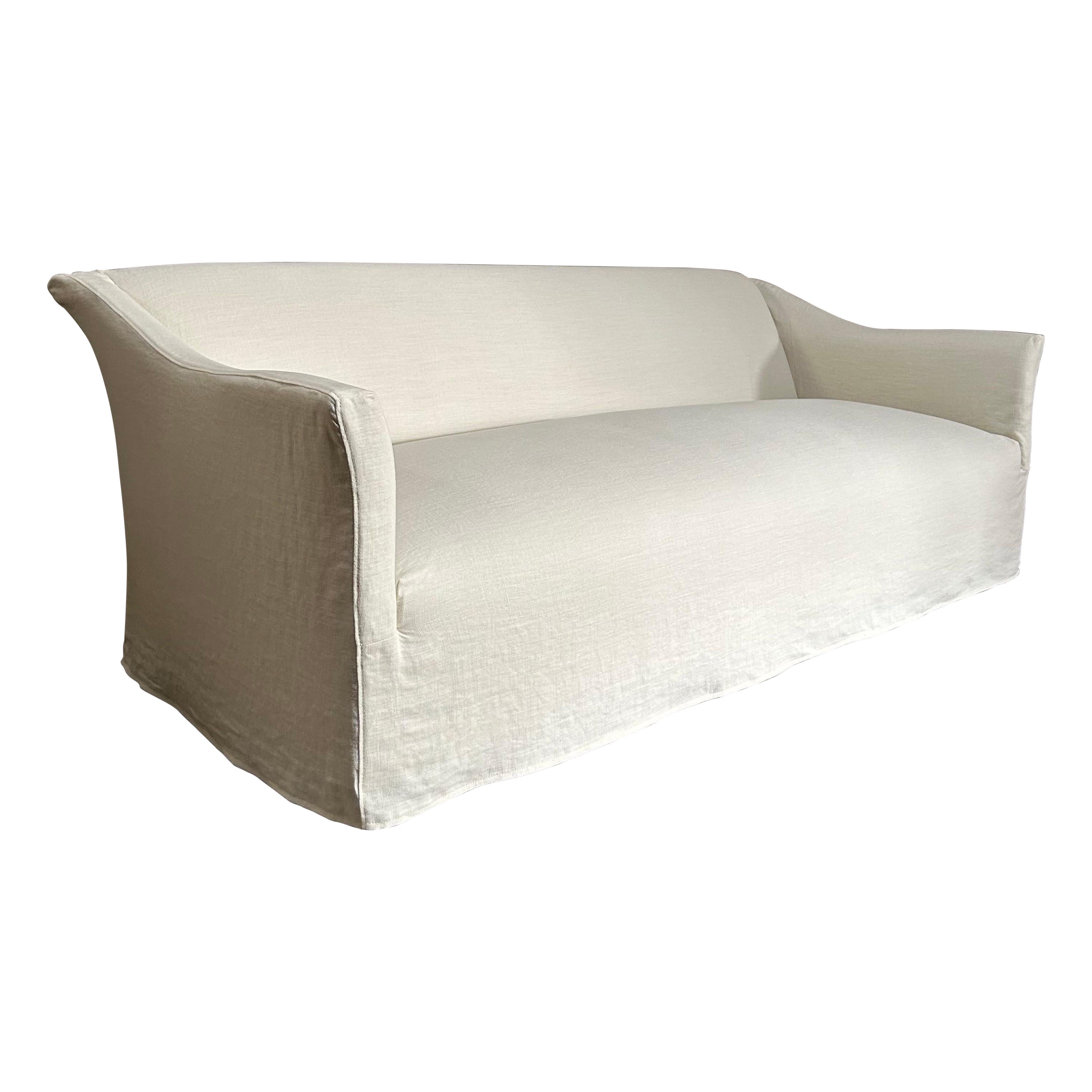 Custom Belgian Linen Slip Covered Sofa  For Sale