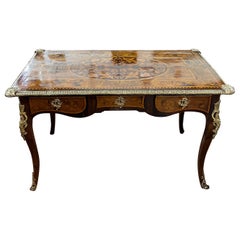 19th Century Victorian Walnut Marquetry Gilt Bronze Writing Table Desk 