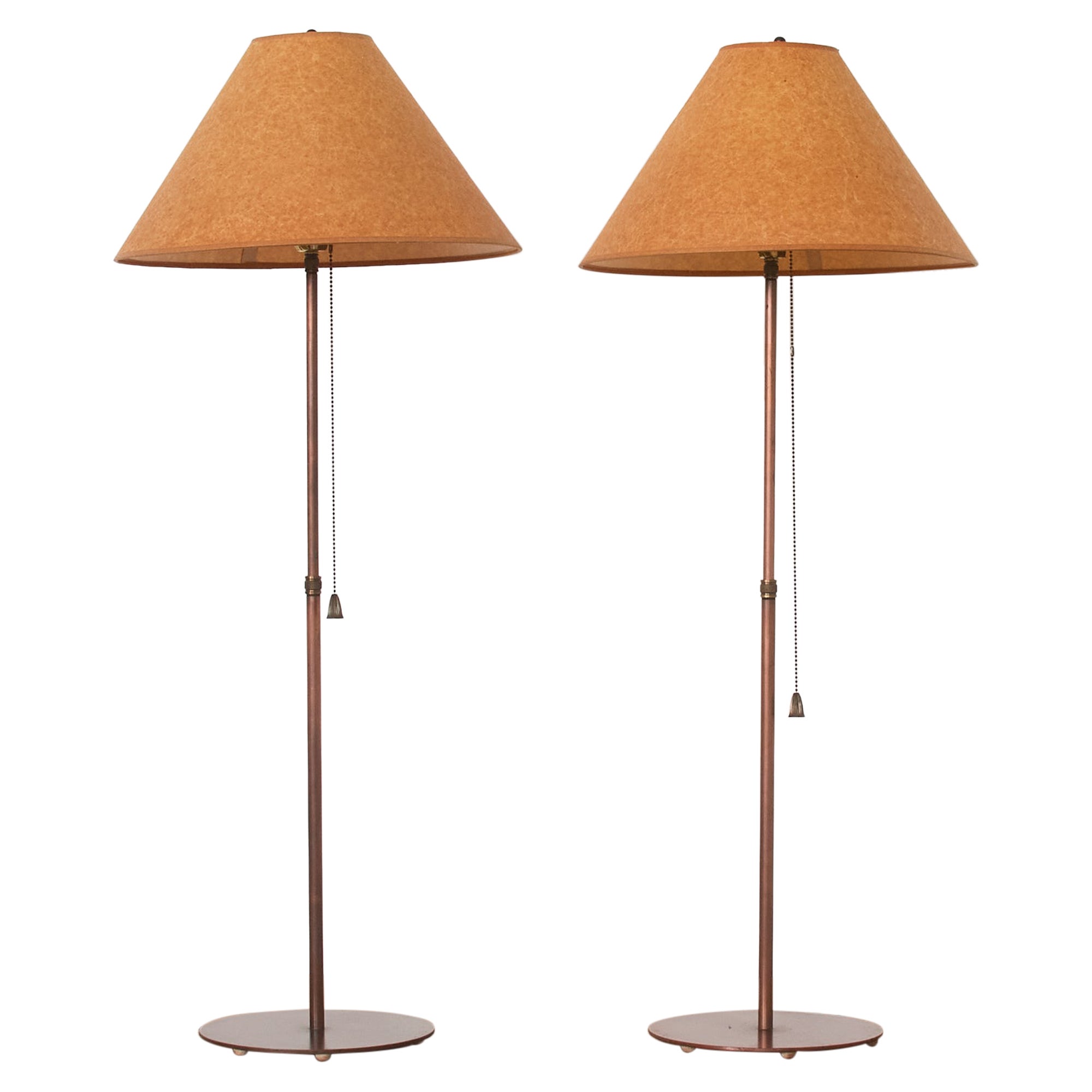 Pair of Patinated Bronzed Iron Height Adjustable Table Lamps