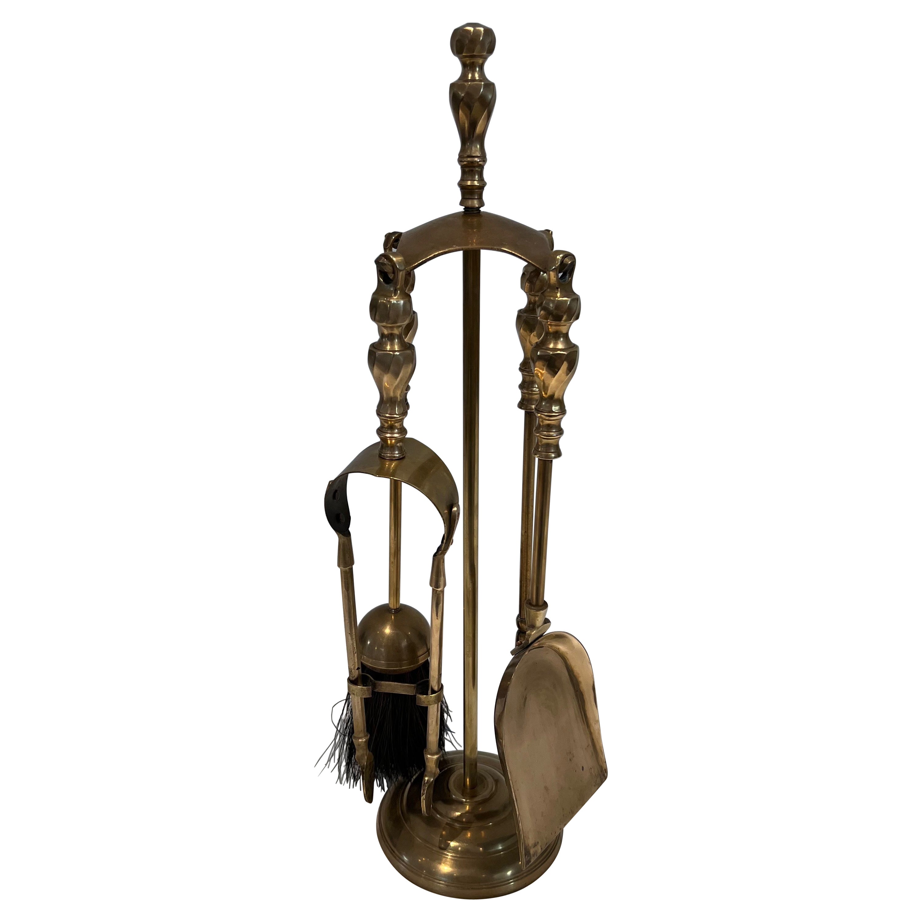 Neoclassical Style Brass Fireplace Tools For Sale