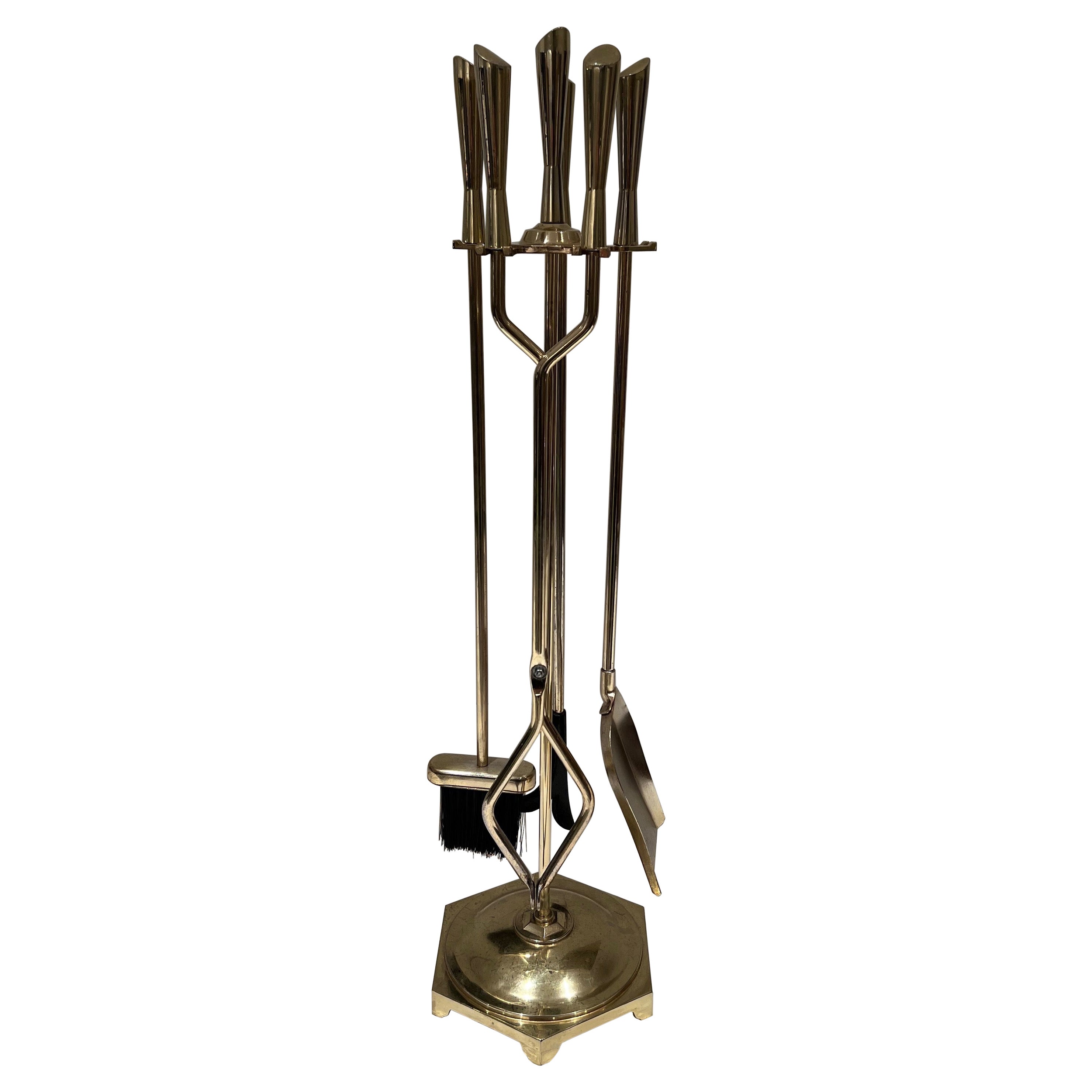 Modernist Brass Fireplace Tools For Sale