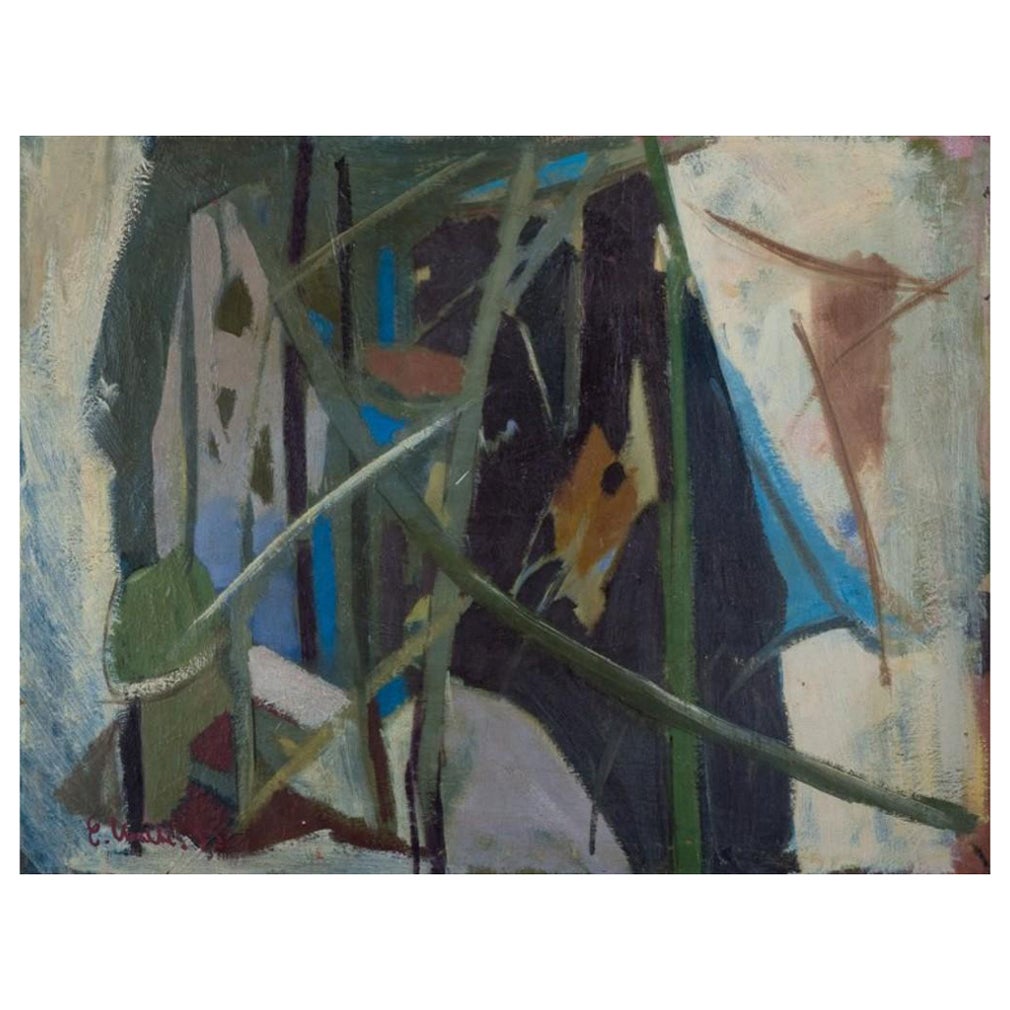 Swedish artist. Oil on canvas. Abstract composition. 1955 For Sale