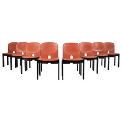 Retro Tobia & Afra Scarpa Set of Eight 121 Chairs in Wood and Leather by Cassina 1965