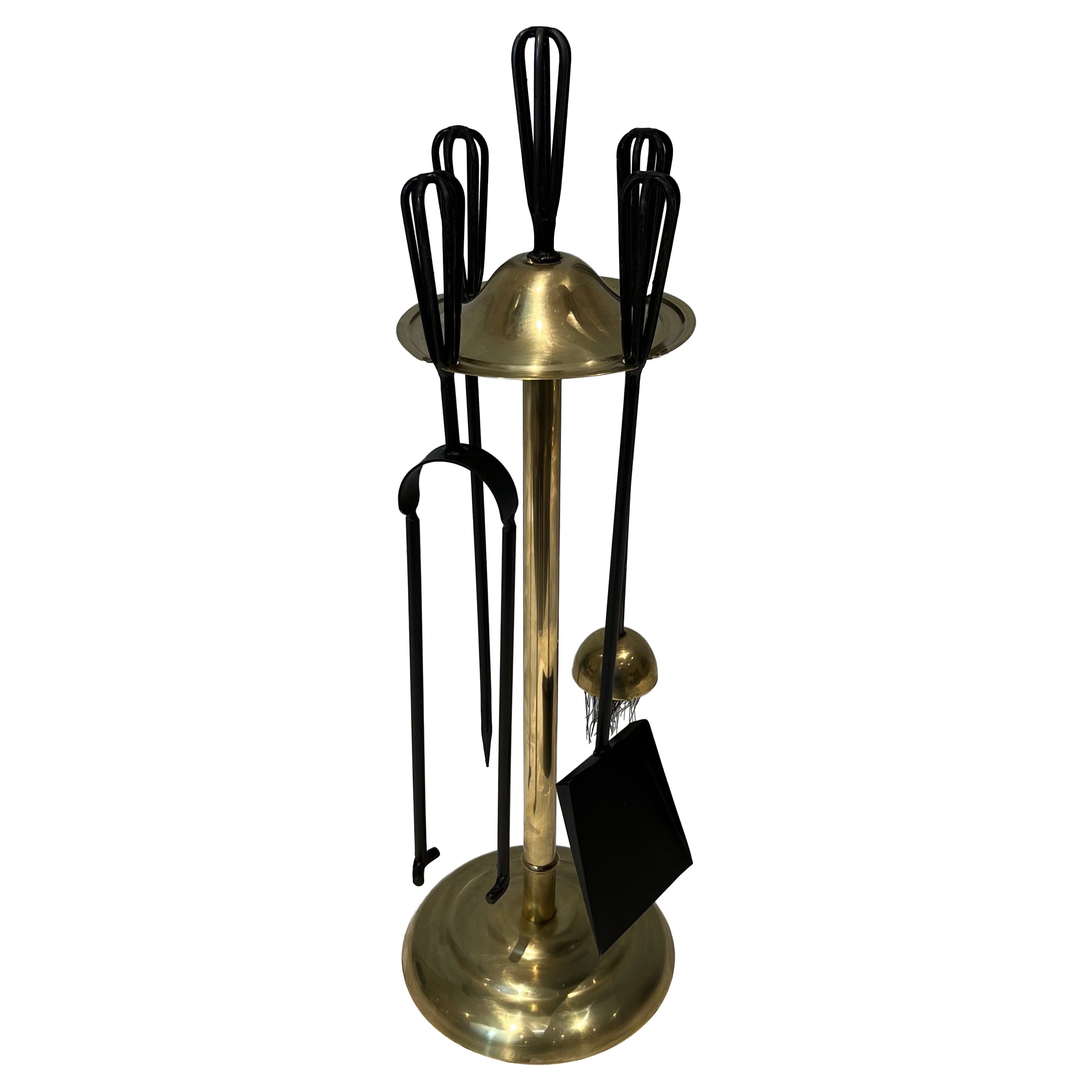 Lacquered Metal and brass Design Fireplace Tools For Sale