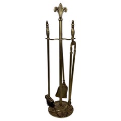 Vintage Neoclassical Style Brass Fireplace Tools with Lily Flowers