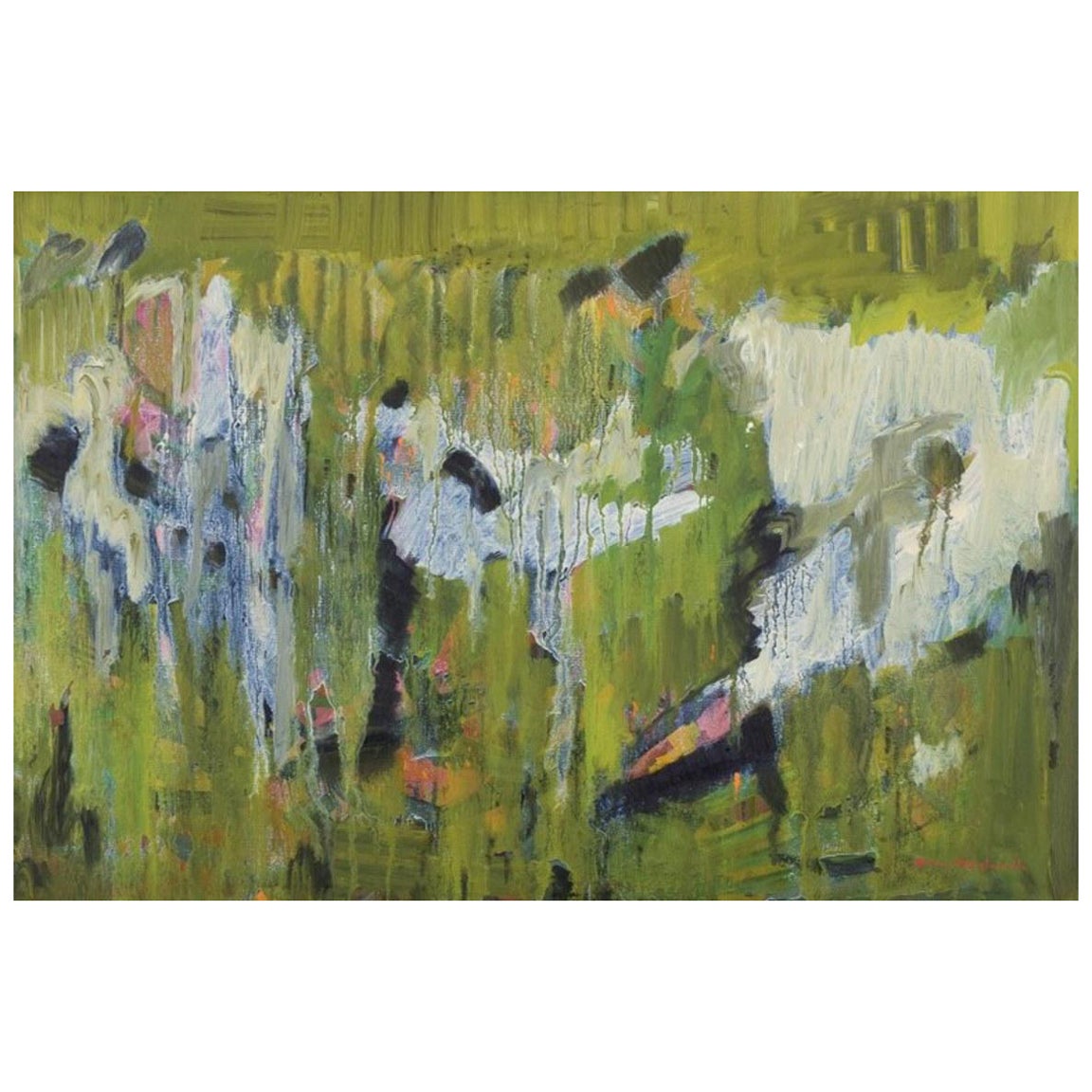 Sture Haglundh, artista sueco incluido en la lista. Óleo sobre tabla. Composición abstracta.