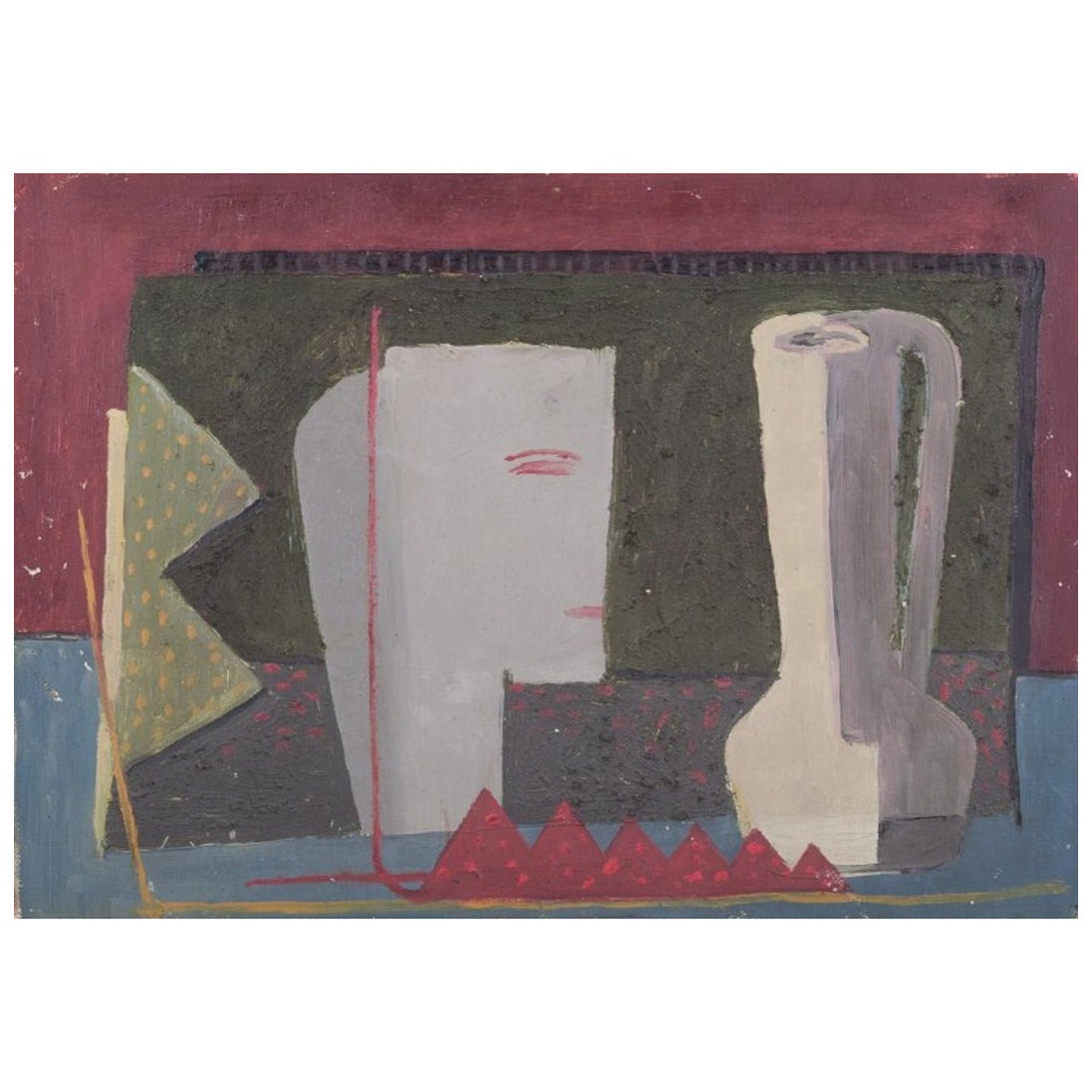 Scandinavian artist. Oil on canvas. Still life in cubist style. Approx. 1960s For Sale